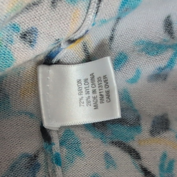 Laura Ashley Floral Open Front Knit Cardigan Sweater Navy Gray Yellow Sz Large - Picture 3 of 6